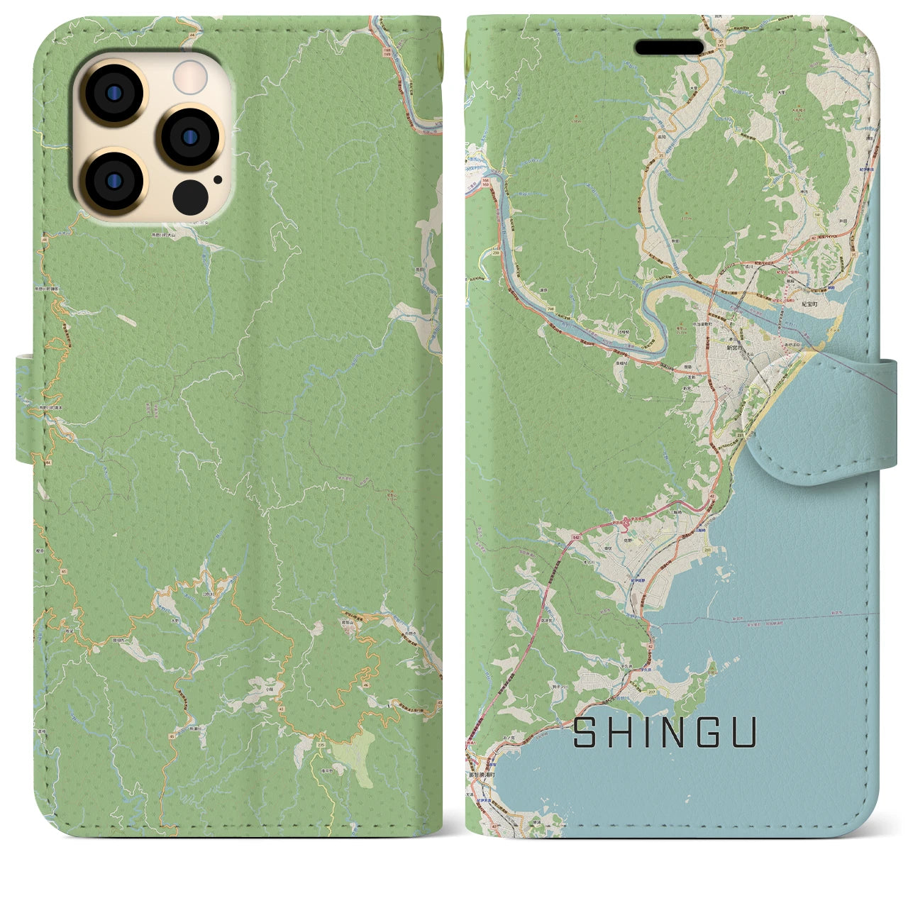 【新宮（和歌山県）】地図柄iPhoneケース（手帳両面タイプ・ナチュラル）iPhone 12 Pro Max 用