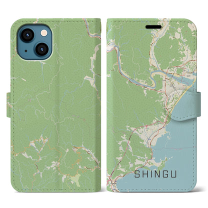 【新宮（和歌山県）】地図柄iPhoneケース（手帳タイプ）ナチュラル・iPhone 13 用