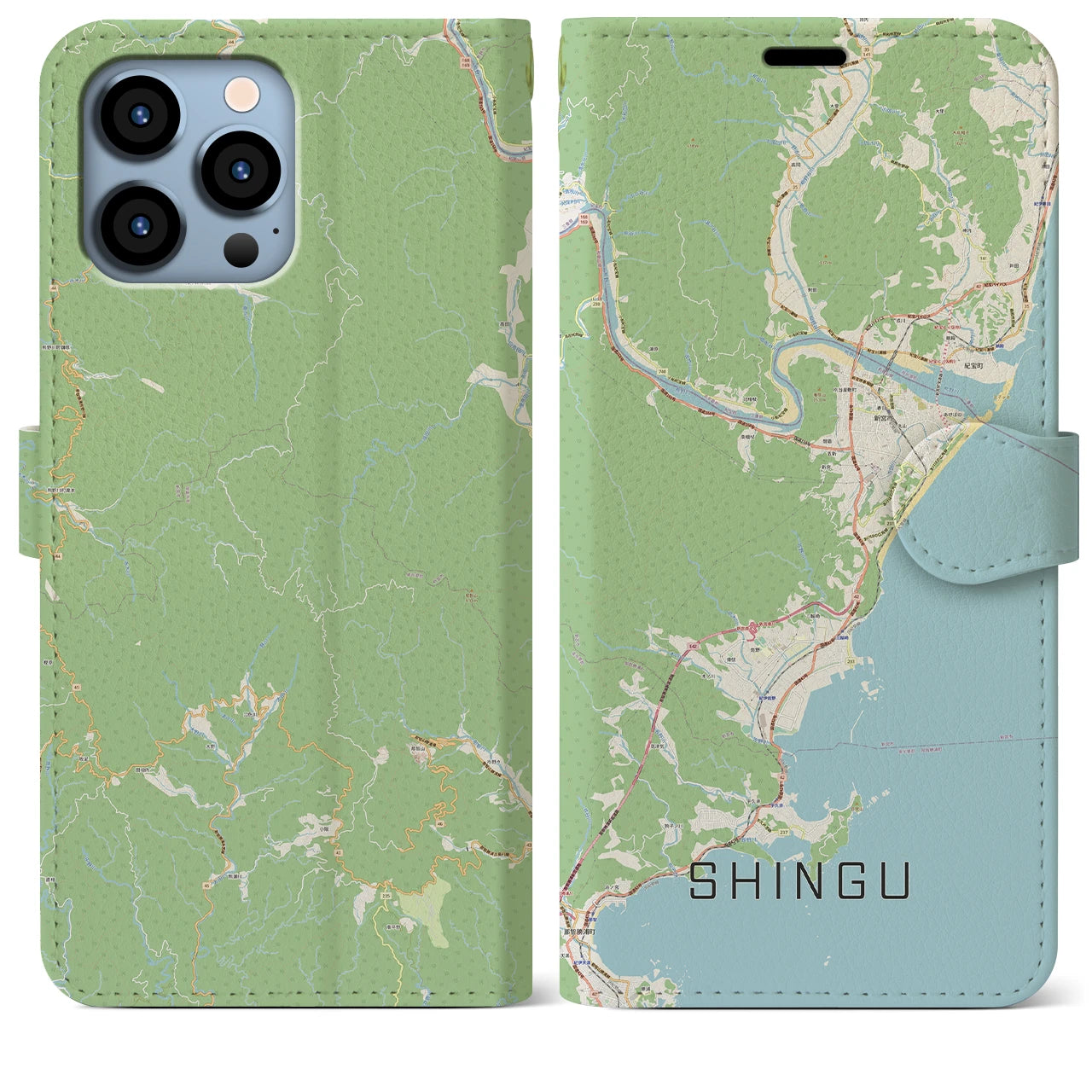 【新宮（和歌山県）】地図柄iPhoneケース（手帳両面タイプ・ナチュラル）iPhone 13 Pro Max 用