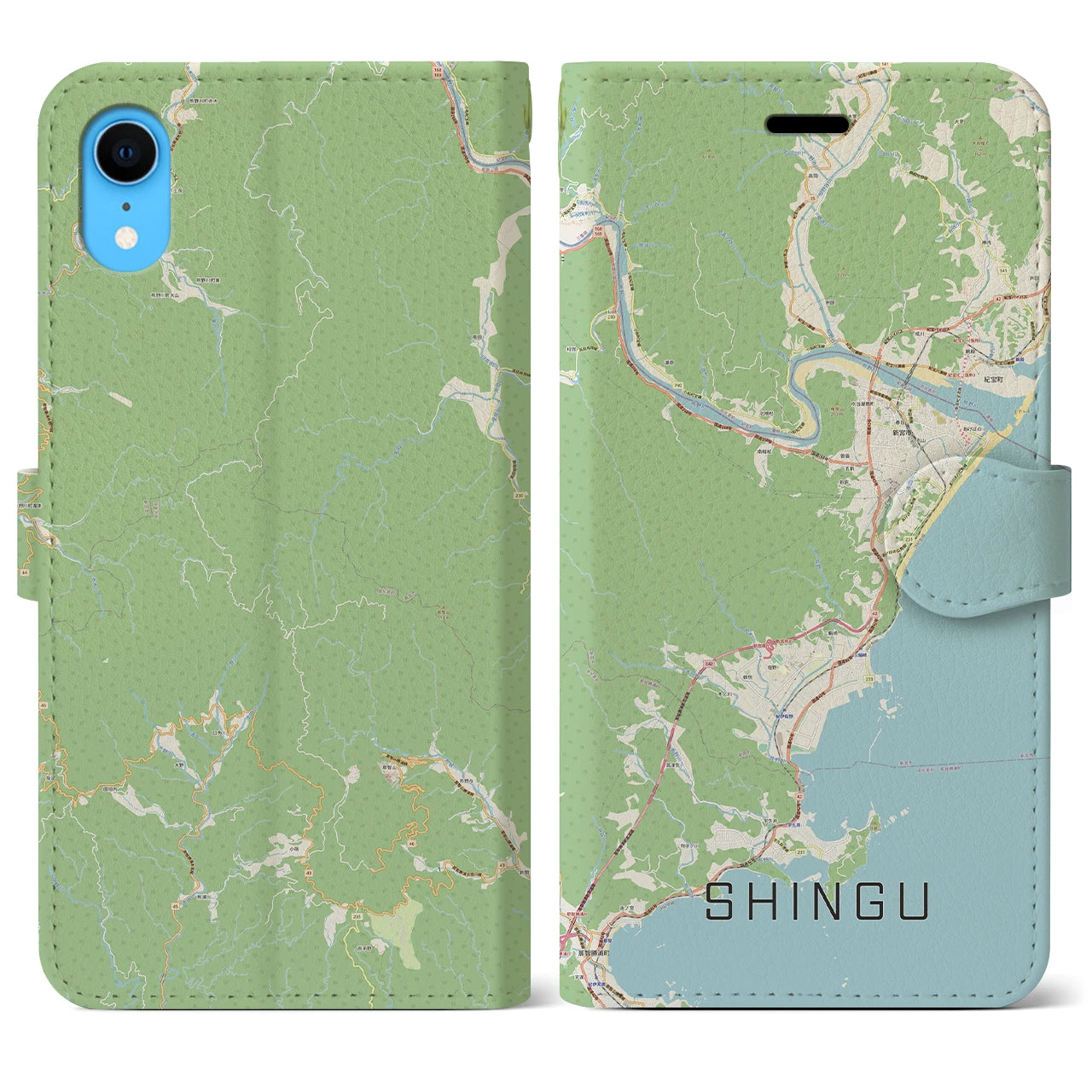 【新宮（和歌山県）】地図柄iPhoneケース（手帳両面タイプ・ナチュラル）iPhone XR 用
