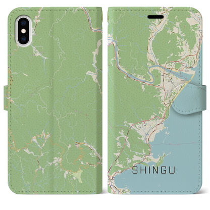 【新宮（和歌山県）】地図柄iPhoneケース（手帳タイプ）ナチュラル・iPhone XS Max 用