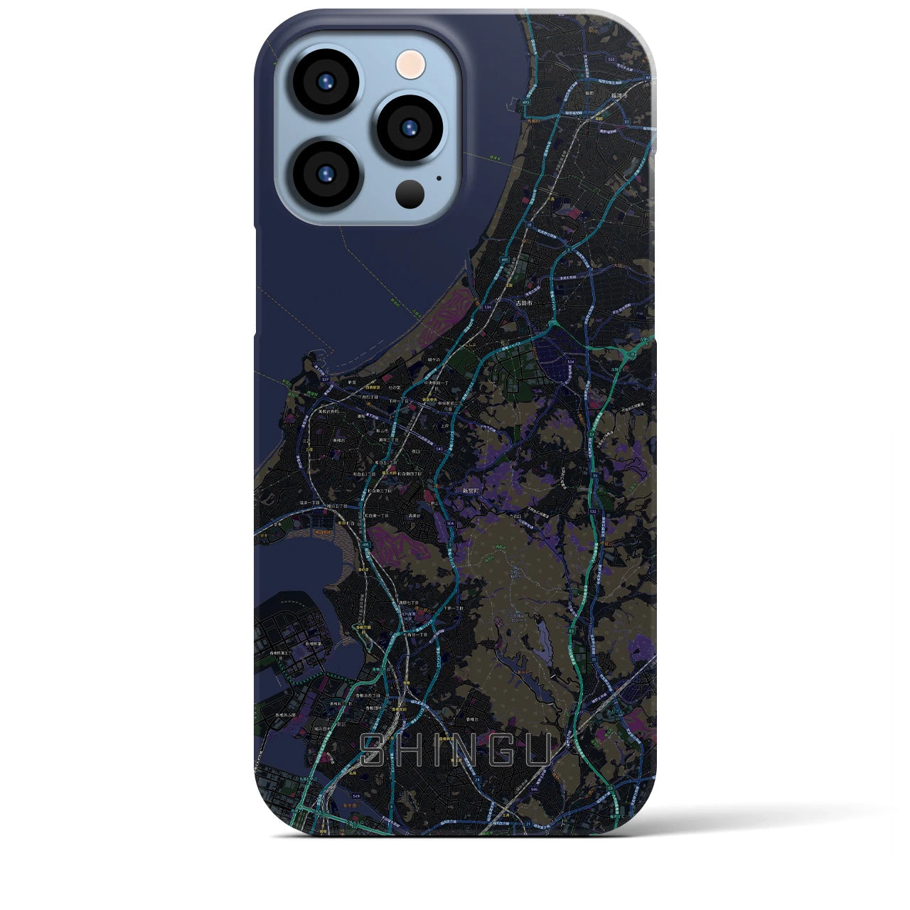 【新宮】地図柄iPhoneケース（バックカバータイプ・ブラック）iPhone 13 Pro Max 用