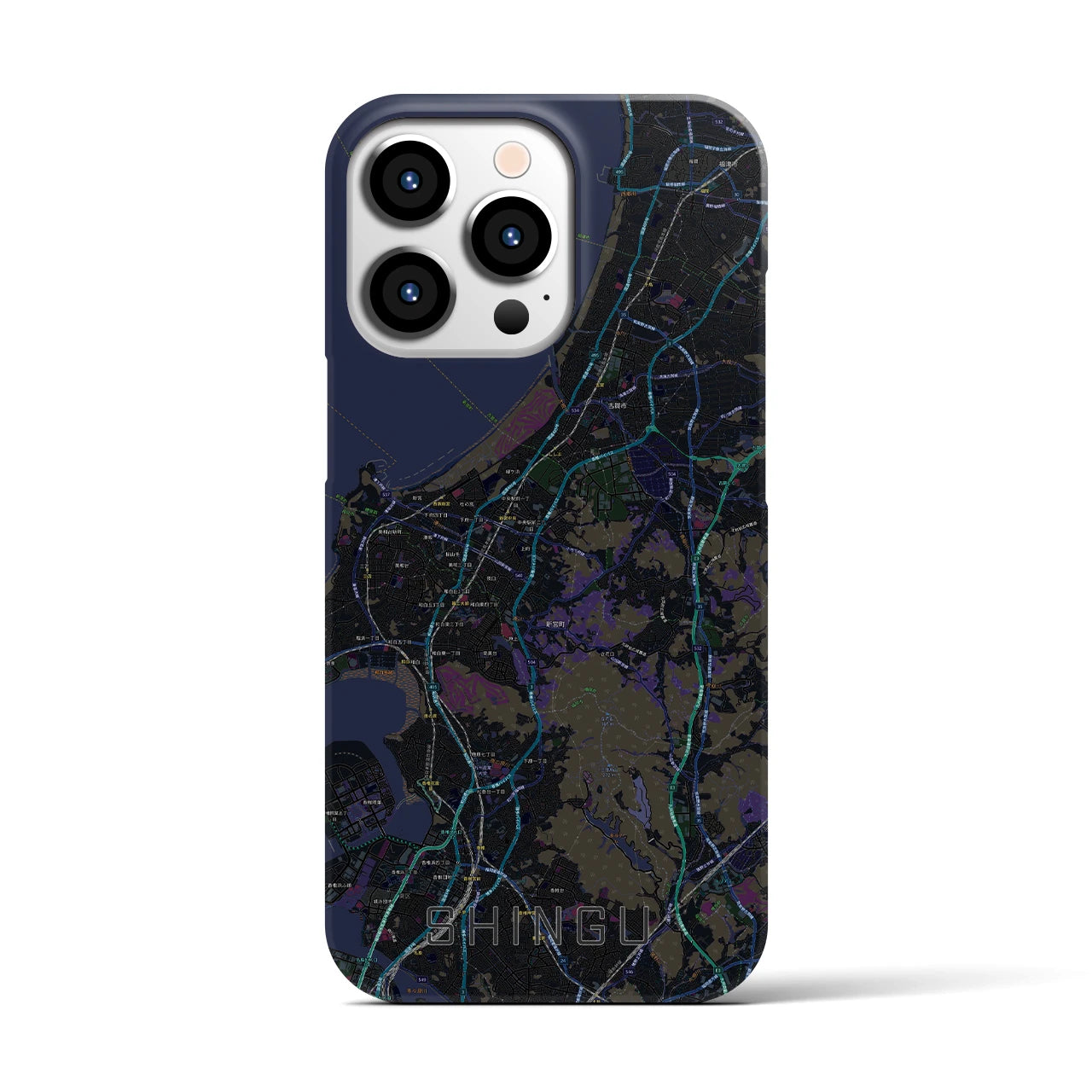 【新宮】地図柄iPhoneケース（バックカバータイプ・ブラック）iPhone 13 Pro 用