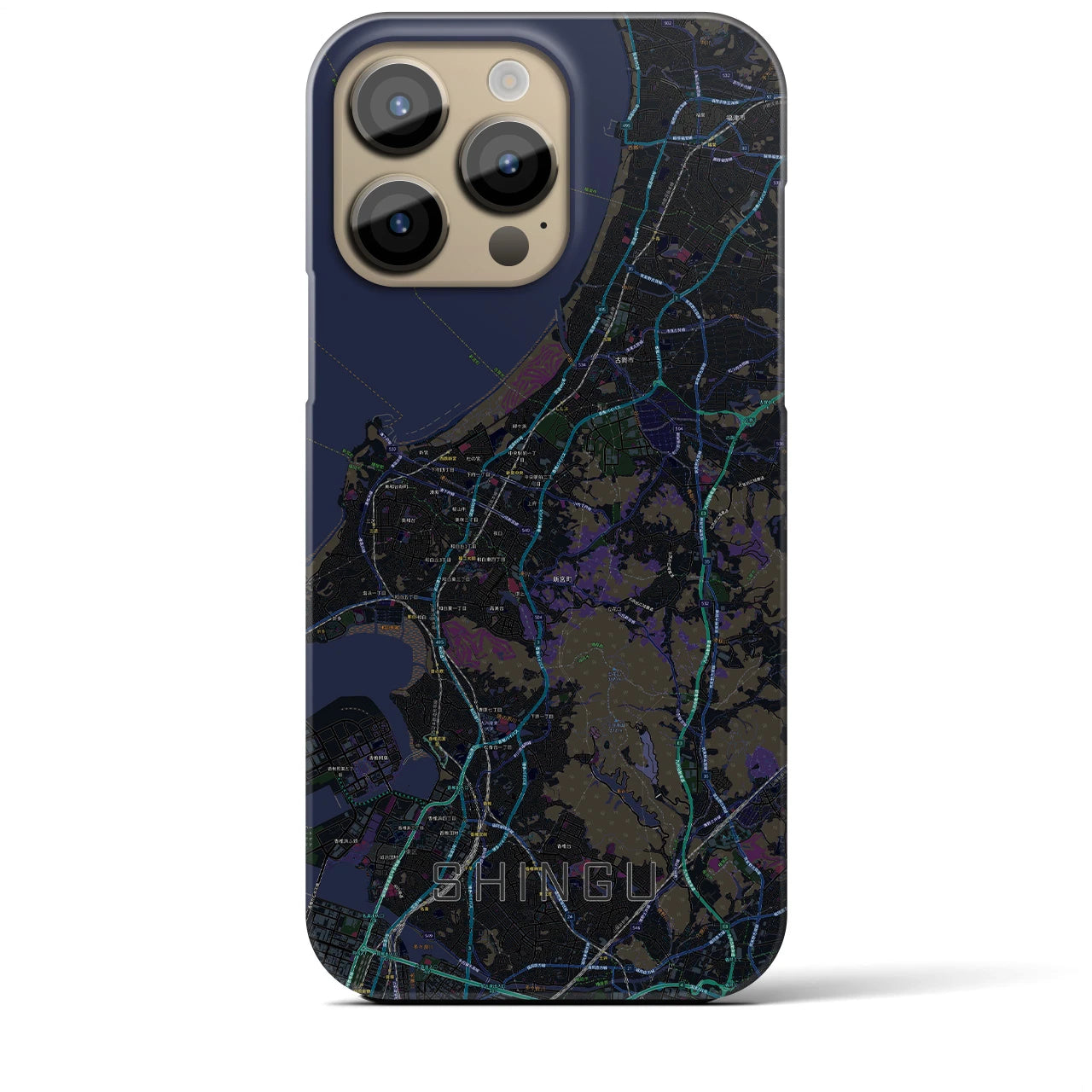 【新宮】地図柄iPhoneケース（バックカバータイプ・ブラック）iPhone 14 Pro Max 用