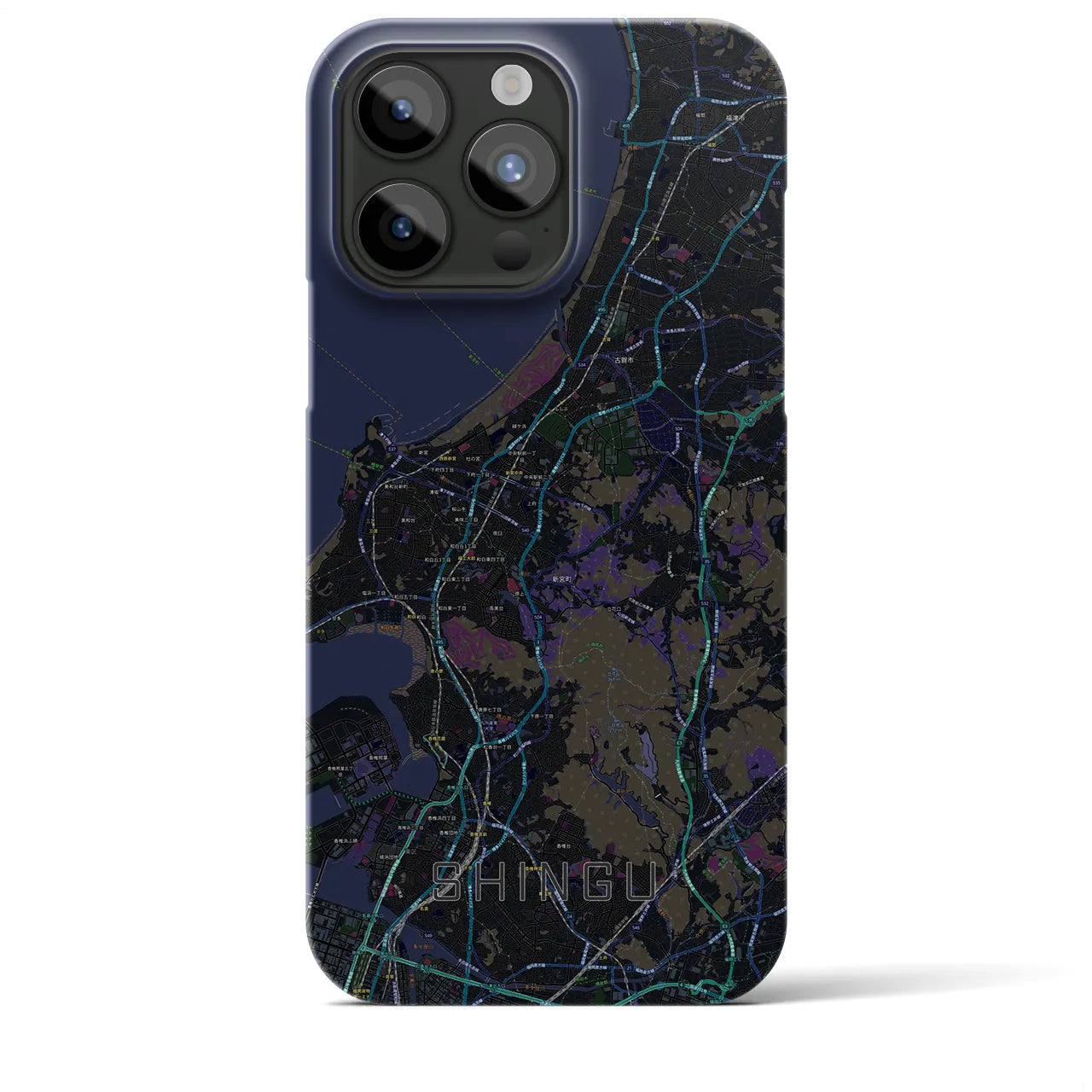 【新宮】地図柄iPhoneケース（バックカバータイプ・ブラック）iPhone 15 Pro Max 用