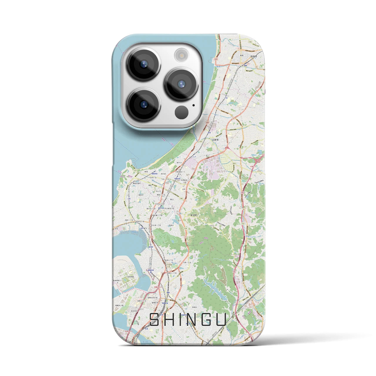 【新宮】地図柄iPhoneケース（バックカバータイプ・ナチュラル）iPhone 14 Pro 用