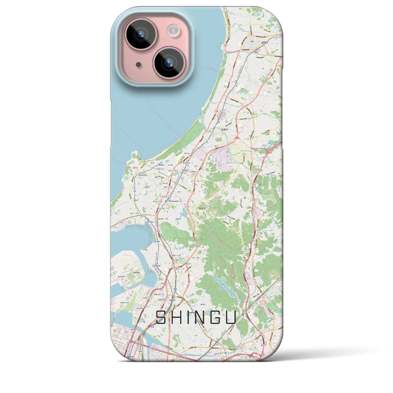 【新宮】地図柄iPhoneケース（バックカバータイプ・ナチュラル）iPhone 15 Plus 用