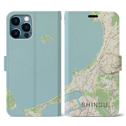 【新宮（福岡県）】地図柄iPhoneケース（手帳タイプ）ナチュラル・iPhone 12 / 12 Pro 用