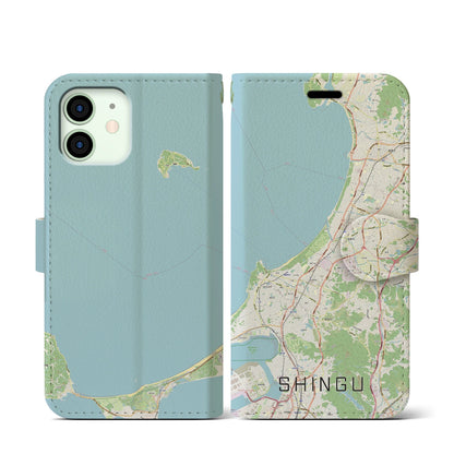 【新宮（福岡県）】地図柄iPhoneケース（手帳タイプ）ナチュラル・iPhone 12 mini 用
