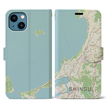 【新宮（福岡県）】地図柄iPhoneケース（手帳タイプ）ナチュラル・iPhone 13 用