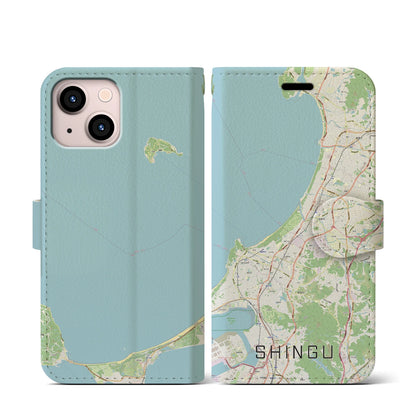 【新宮（福岡県）】地図柄iPhoneケース（手帳タイプ）ナチュラル・iPhone 13 mini 用