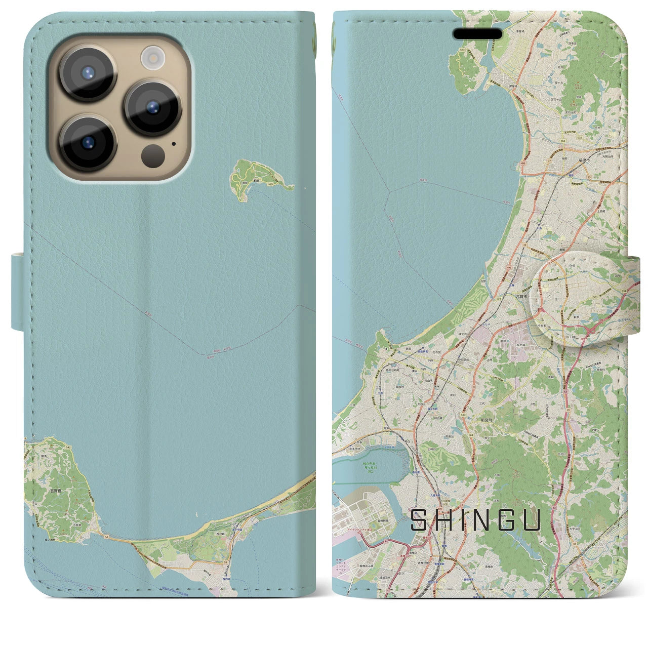 【新宮】地図柄iPhoneケース（手帳両面タイプ・ナチュラル）iPhone 14 Pro Max 用