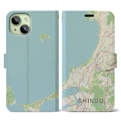 【新宮（福岡県）】地図柄iPhoneケース（手帳タイプ）ナチュラル・iPhone 15 用