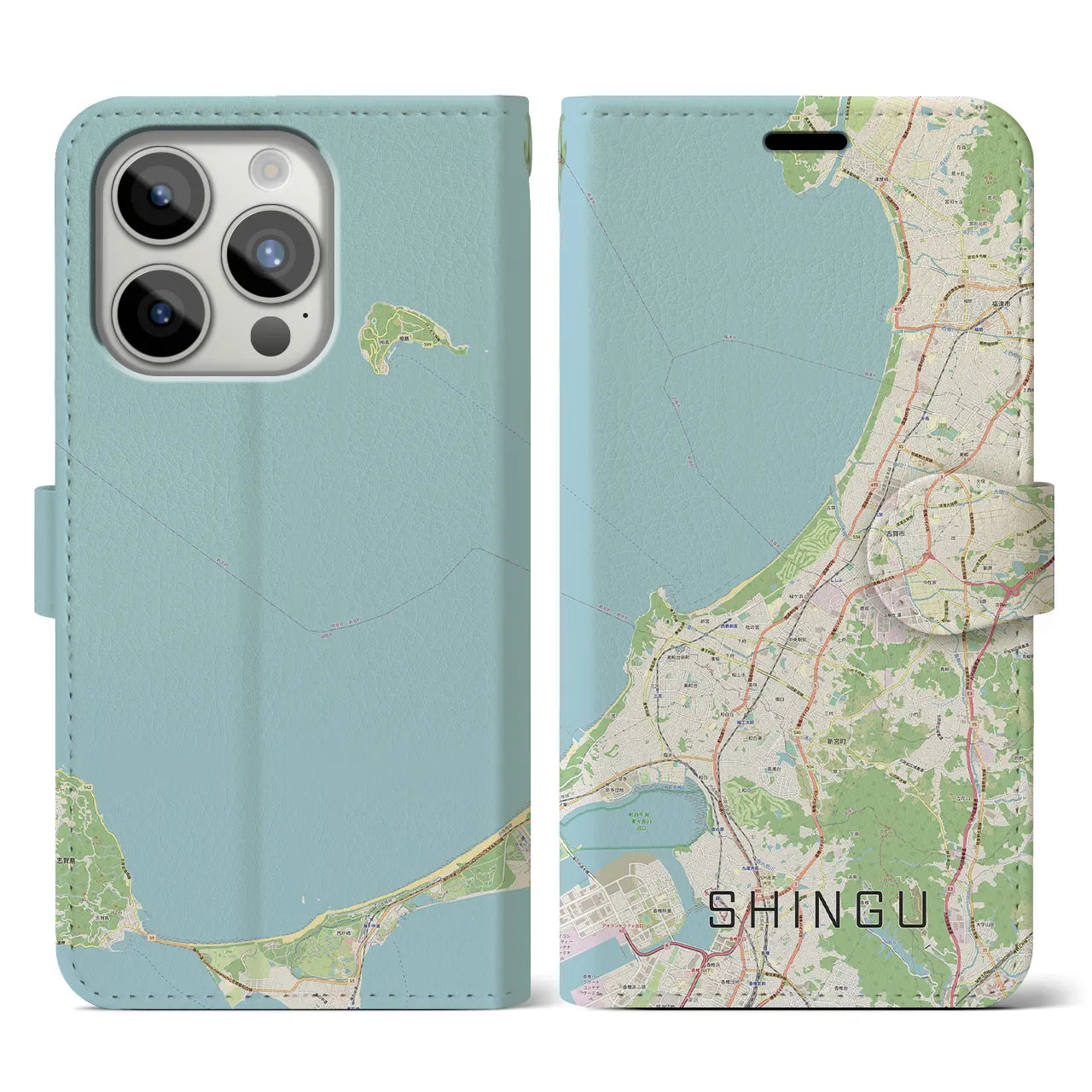 【新宮】地図柄iPhoneケース（手帳両面タイプ・ナチュラル）iPhone 15 Pro 用