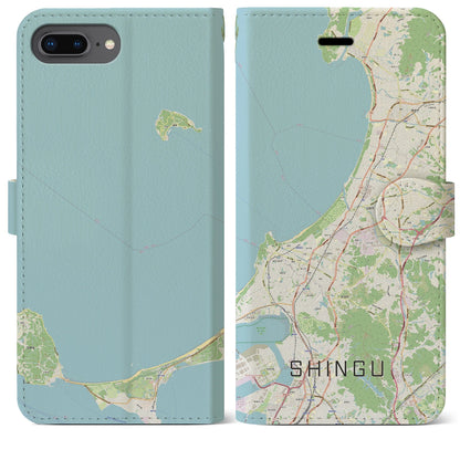 【新宮（福岡県）】地図柄iPhoneケース（手帳タイプ）ナチュラル・iPhone 8Plus /7Plus / 6sPlus / 6Plus 用