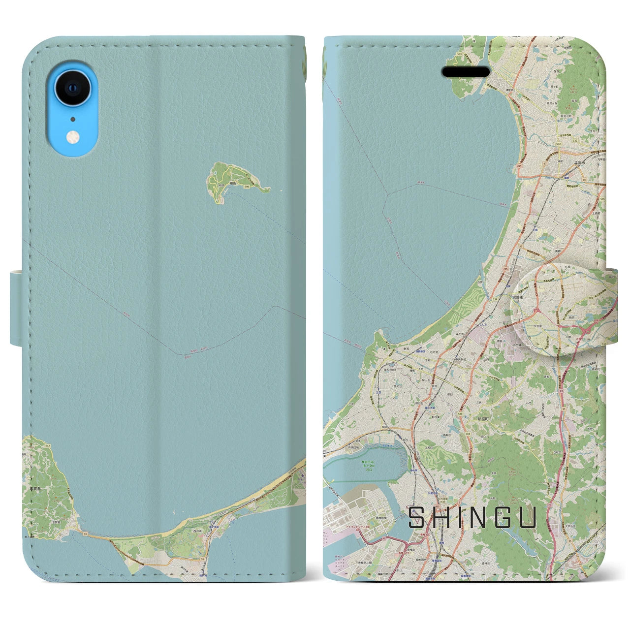 【新宮】地図柄iPhoneケース（手帳両面タイプ・ナチュラル）iPhone XR 用