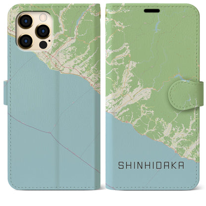 【新ひだか（北海道）】地図柄iPhoneケース（手帳タイプ）ナチュラル・iPhone 12 Pro Max 用