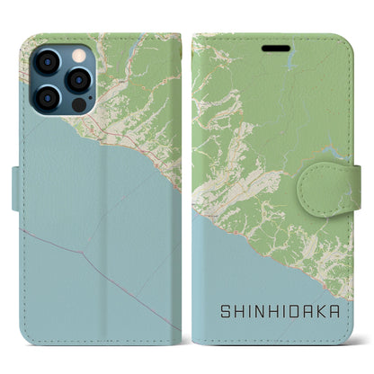 【新ひだか（北海道）】地図柄iPhoneケース（手帳タイプ）ナチュラル・iPhone 12 / 12 Pro 用