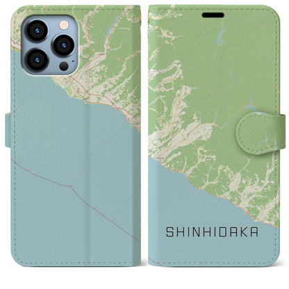 【新ひだか（北海道）】地図柄iPhoneケース（手帳タイプ）ナチュラル・iPhone 13 Pro Max 用