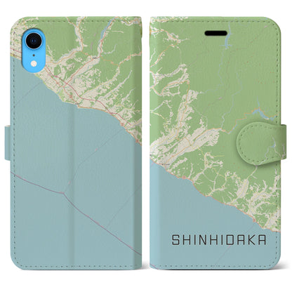 【新ひだか（北海道）】地図柄iPhoneケース（手帳タイプ）ナチュラル・iPhone XR 用