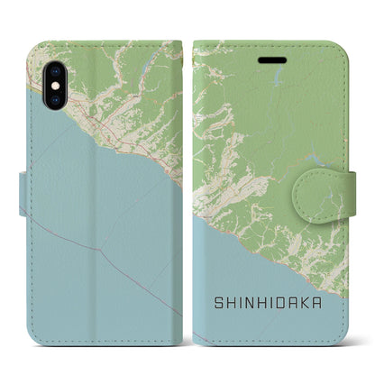 【新ひだか（北海道）】地図柄iPhoneケース（手帳タイプ）ナチュラル・iPhone XS / X 用