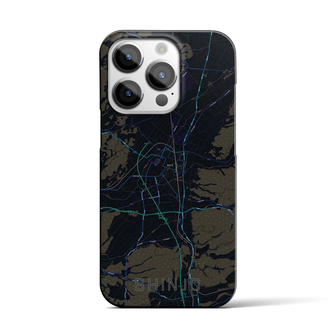 【新庄】地図柄iPhoneケース（バックカバータイプ・ブラック）iPhone 14 Pro 用