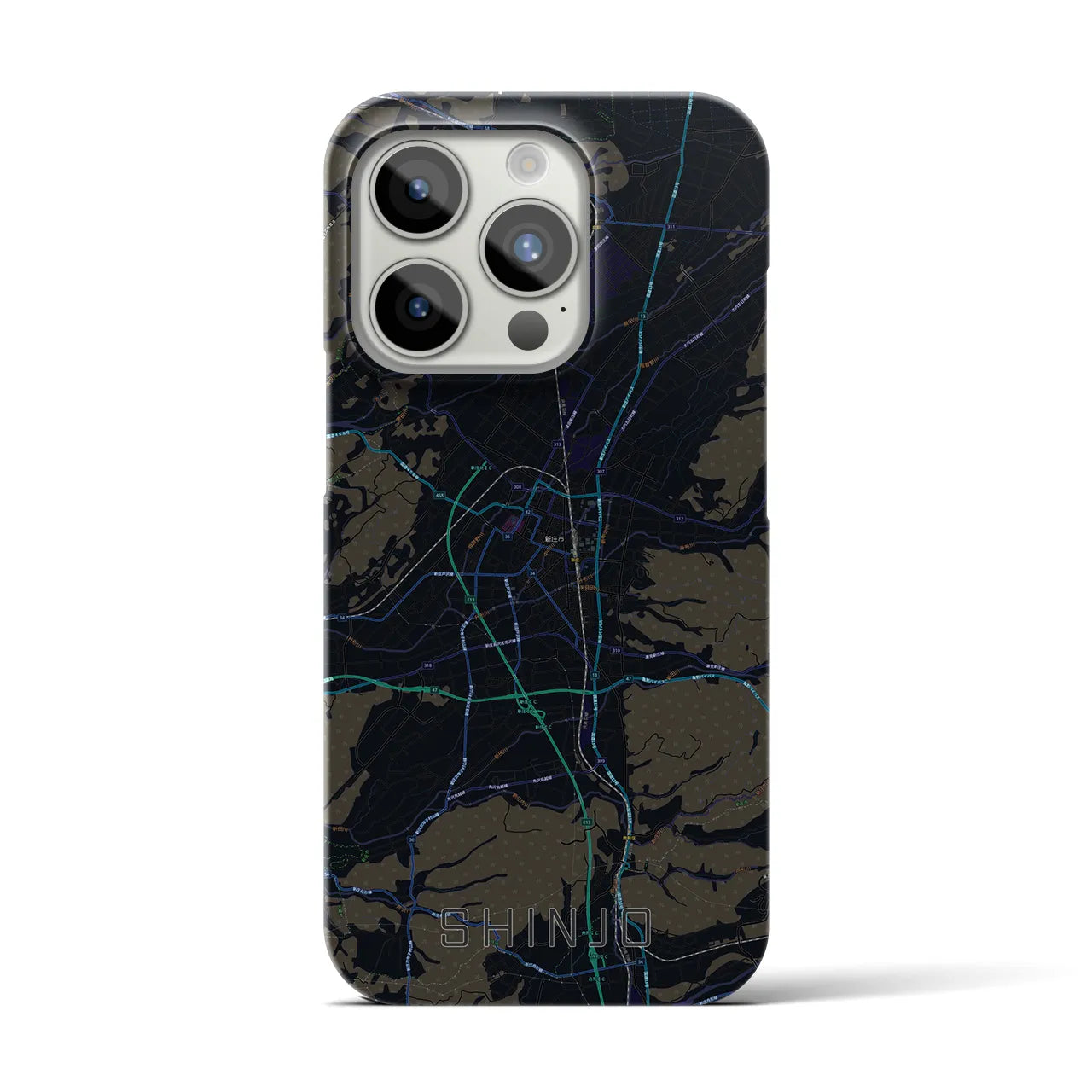 【新庄】地図柄iPhoneケース（バックカバータイプ・ブラック）iPhone 15 Pro 用