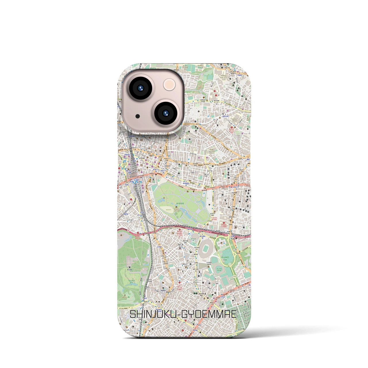 【新宿御苑前】地図柄iPhoneケース（バックカバータイプ・ナチュラル）iPhone 13 mini 用
