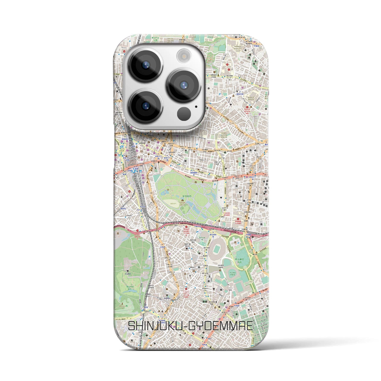 【新宿御苑前】地図柄iPhoneケース（バックカバータイプ・ナチュラル）iPhone 14 Pro 用