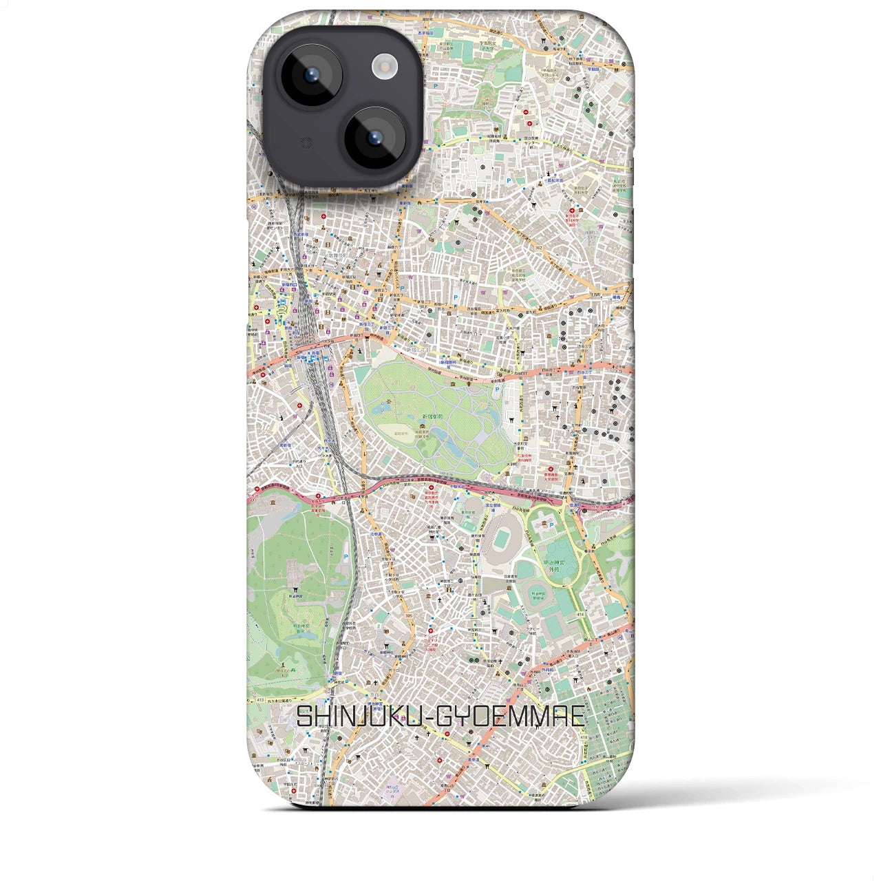 【新宿御苑前】地図柄iPhoneケース（バックカバータイプ・ナチュラル）iPhone 14 Plus 用