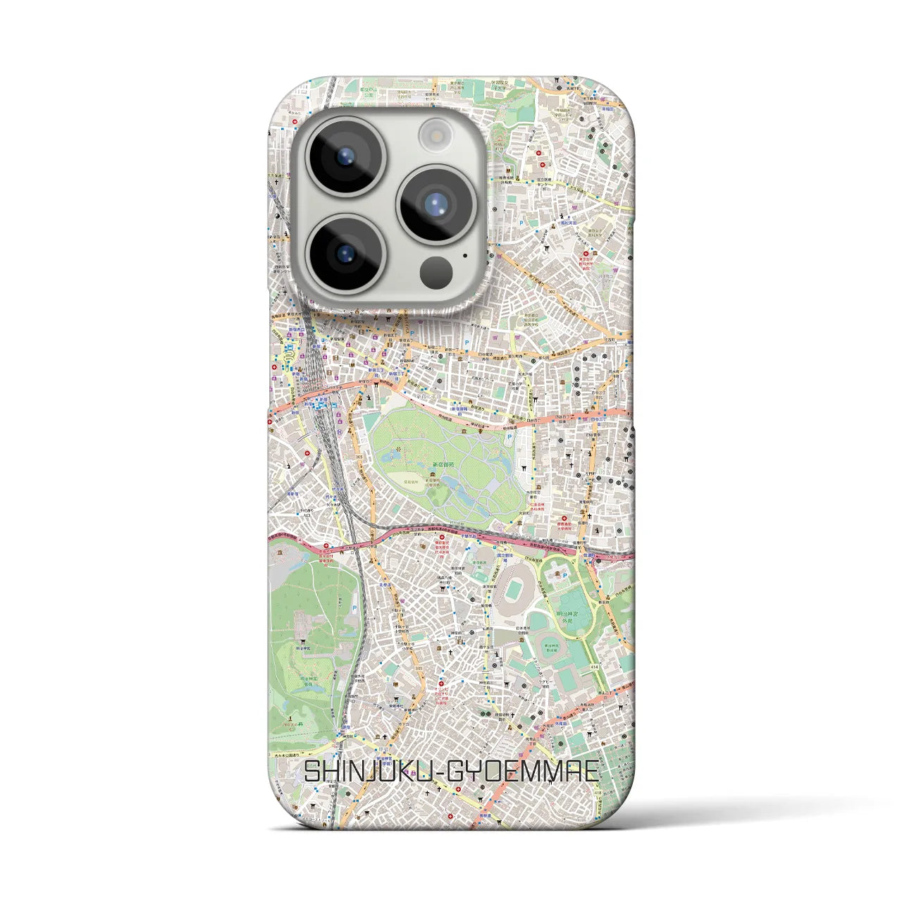 【新宿御苑前】地図柄iPhoneケース（バックカバータイプ・ナチュラル）iPhone 15 Pro 用