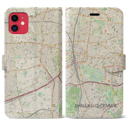 【新宿御苑前（東京都）】地図柄iPhoneケース（手帳タイプ）ナチュラル・iPhone 11 用
