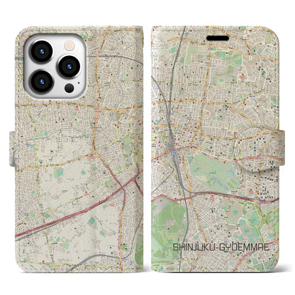 【新宿御苑前（東京都）】地図柄iPhoneケース（手帳タイプ）ナチュラル・iPhone 13 Pro 用