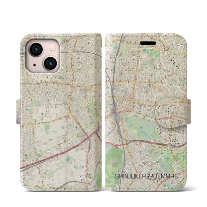 【新宿御苑前（東京都）】地図柄iPhoneケース（手帳タイプ）ナチュラル・iPhone 13 mini 用