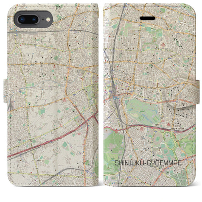 【新宿御苑前（東京都）】地図柄iPhoneケース（手帳タイプ）ナチュラル・iPhone 8Plus /7Plus / 6sPlus / 6Plus 用