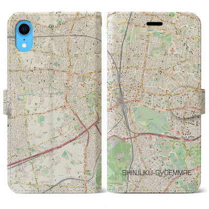 【新宿御苑前（東京都）】地図柄iPhoneケース（手帳タイプ）ナチュラル・iPhone XR 用