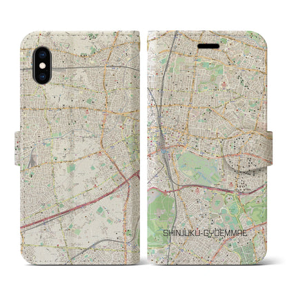 【新宿御苑前（東京都）】地図柄iPhoneケース（手帳タイプ）ナチュラル・iPhone XS / X 用