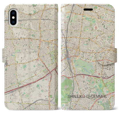 【新宿御苑前（東京都）】地図柄iPhoneケース（手帳タイプ）ナチュラル・iPhone XS Max 用