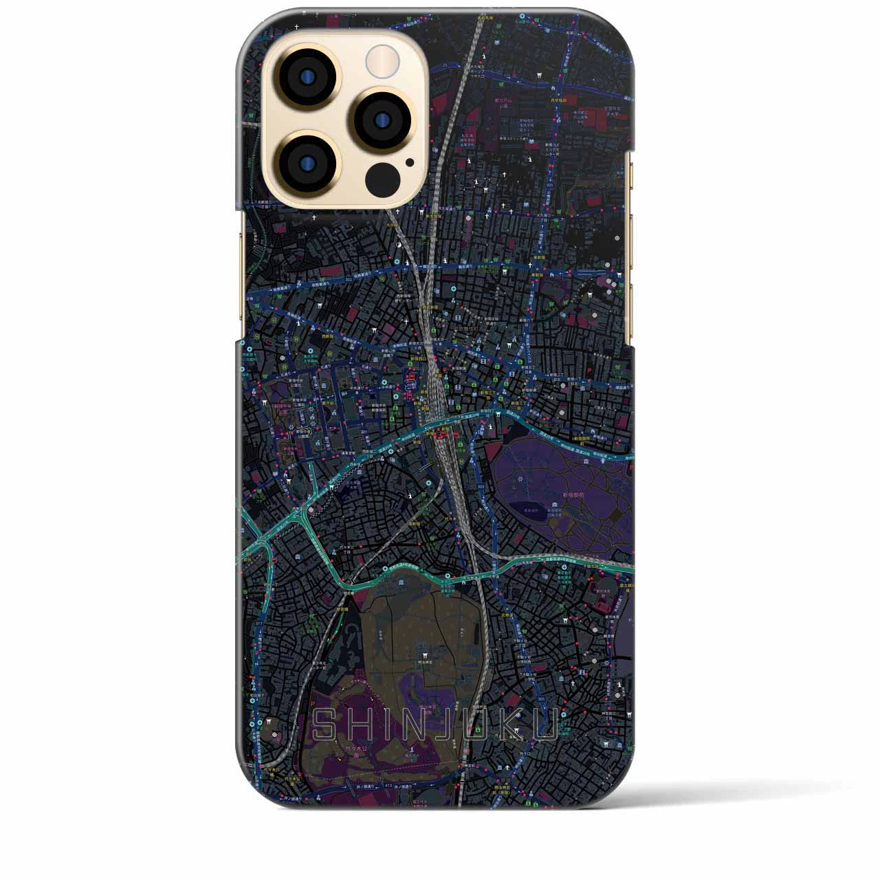 【新宿】地図柄iPhoneケース（バックカバータイプ・ブラック）iPhone 12 Pro Max 用