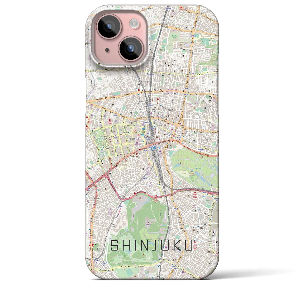 【新宿】地図柄iPhoneケース（バックカバータイプ・ナチュラル）iPhone 15 Plus 用