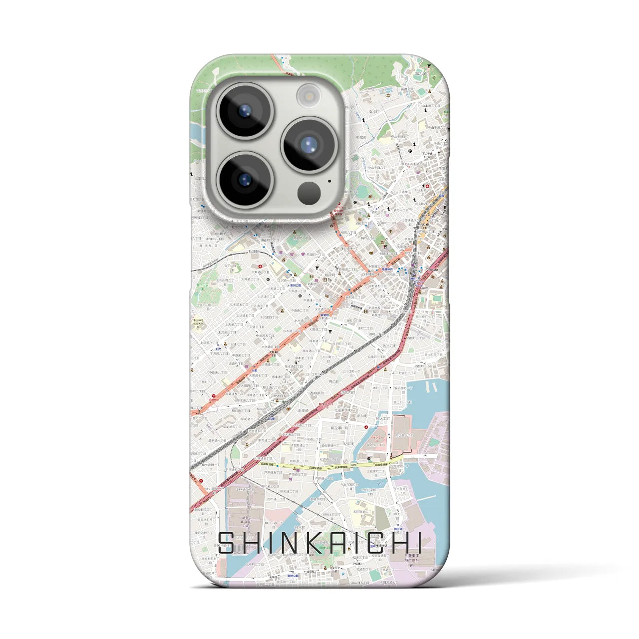 【新開地】地図柄iPhoneケース（バックカバータイプ・ナチュラル）iPhone 15 Pro 用