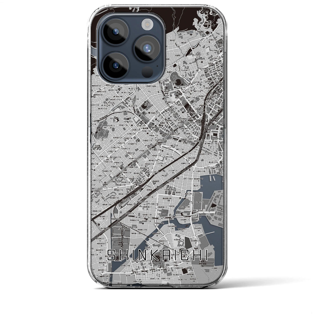 【新開地】地図柄iPhoneケース（クリアタイプ・モノトーン）iPhone 15 Pro Max 用