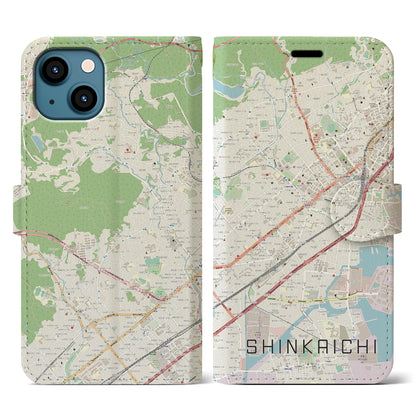 【新開地（兵庫県）】地図柄iPhoneケース（手帳タイプ）ナチュラル・iPhone 13 用