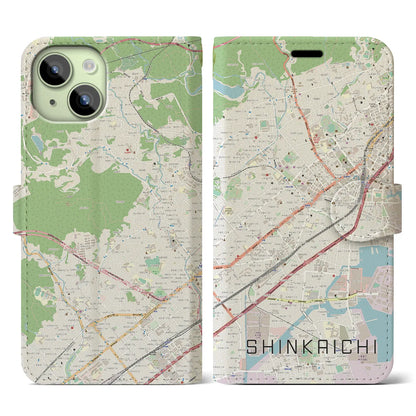 【新開地（兵庫県）】地図柄iPhoneケース（手帳タイプ）ナチュラル・iPhone 15 用