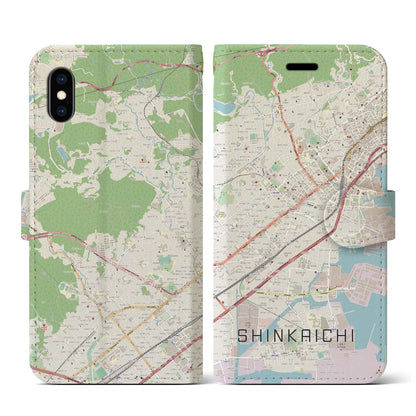 【新開地（兵庫県）】地図柄iPhoneケース（手帳タイプ）ナチュラル・iPhone XS / X 用