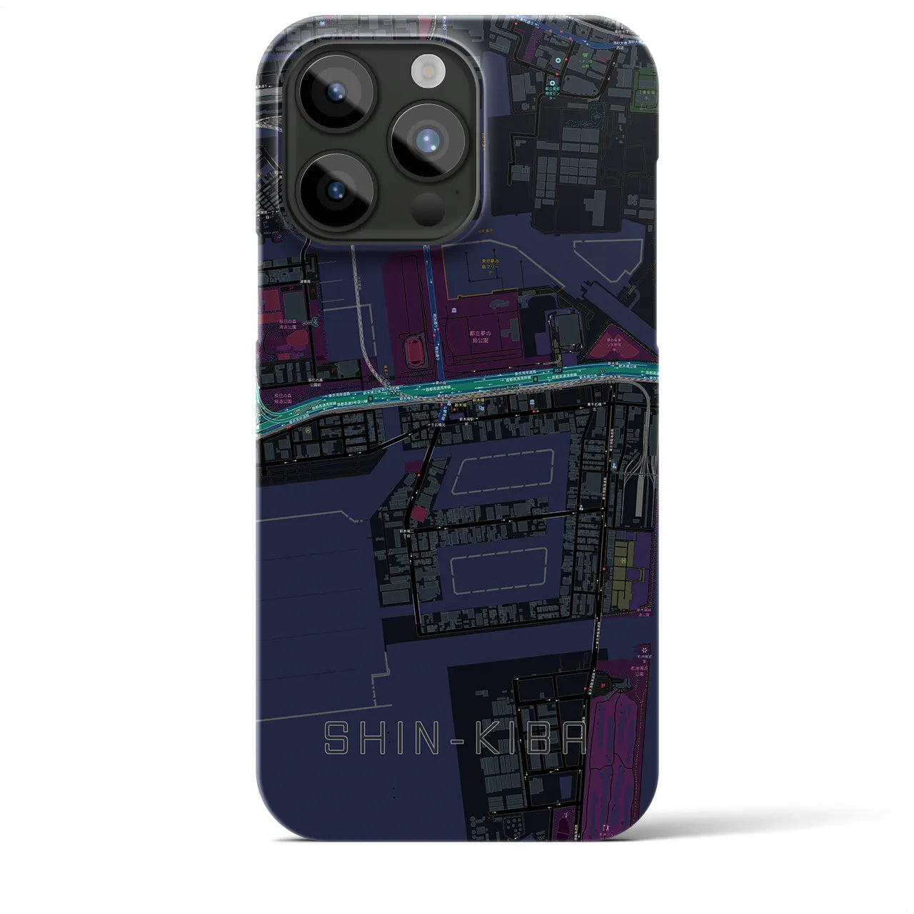 【新木場】地図柄iPhoneケース（バックカバータイプ・ブラック）iPhone 15 Pro Max 用
