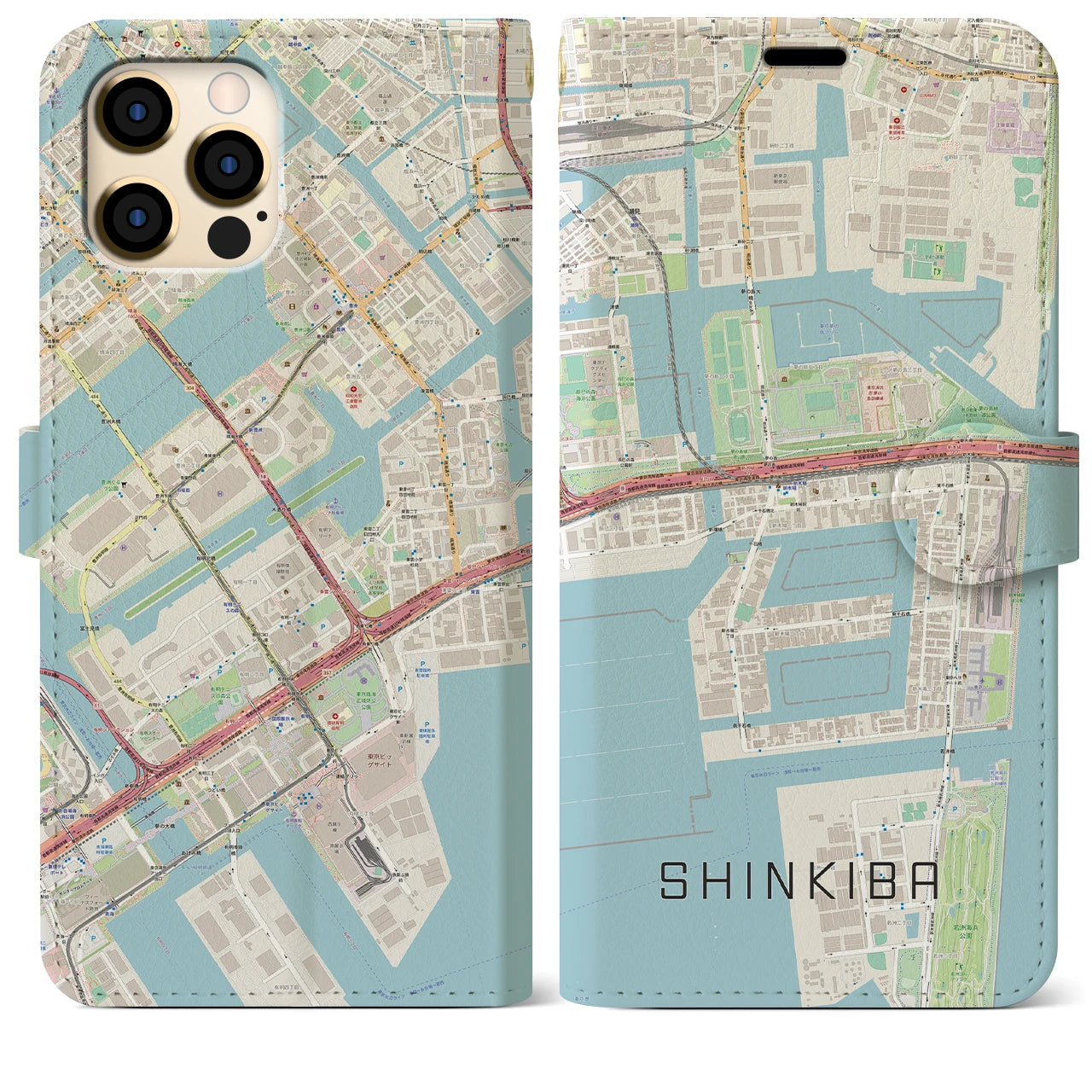 【新木場】地図柄iPhoneケース（手帳両面タイプ・ナチュラル）iPhone 12 Pro Max 用