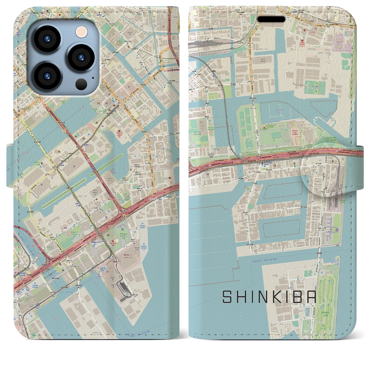 【新木場】地図柄iPhoneケース（手帳両面タイプ・ナチュラル）iPhone 13 Pro Max 用
