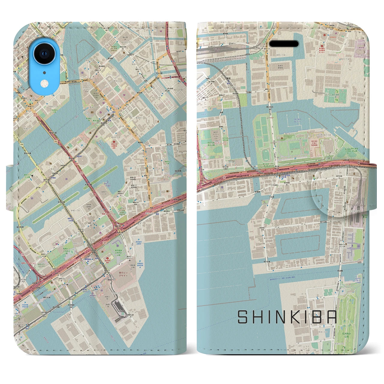 【新木場】地図柄iPhoneケース（手帳両面タイプ・ナチュラル）iPhone XR 用