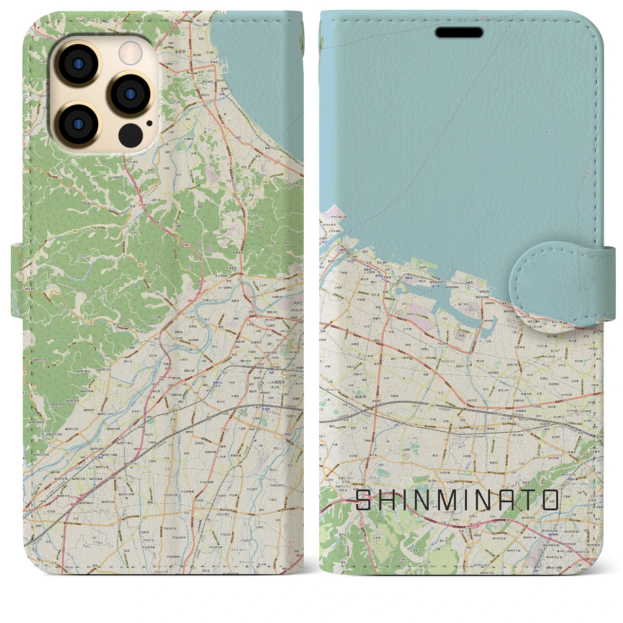 【新湊】地図柄iPhoneケース（手帳両面タイプ・ナチュラル）iPhone 12 Pro Max 用